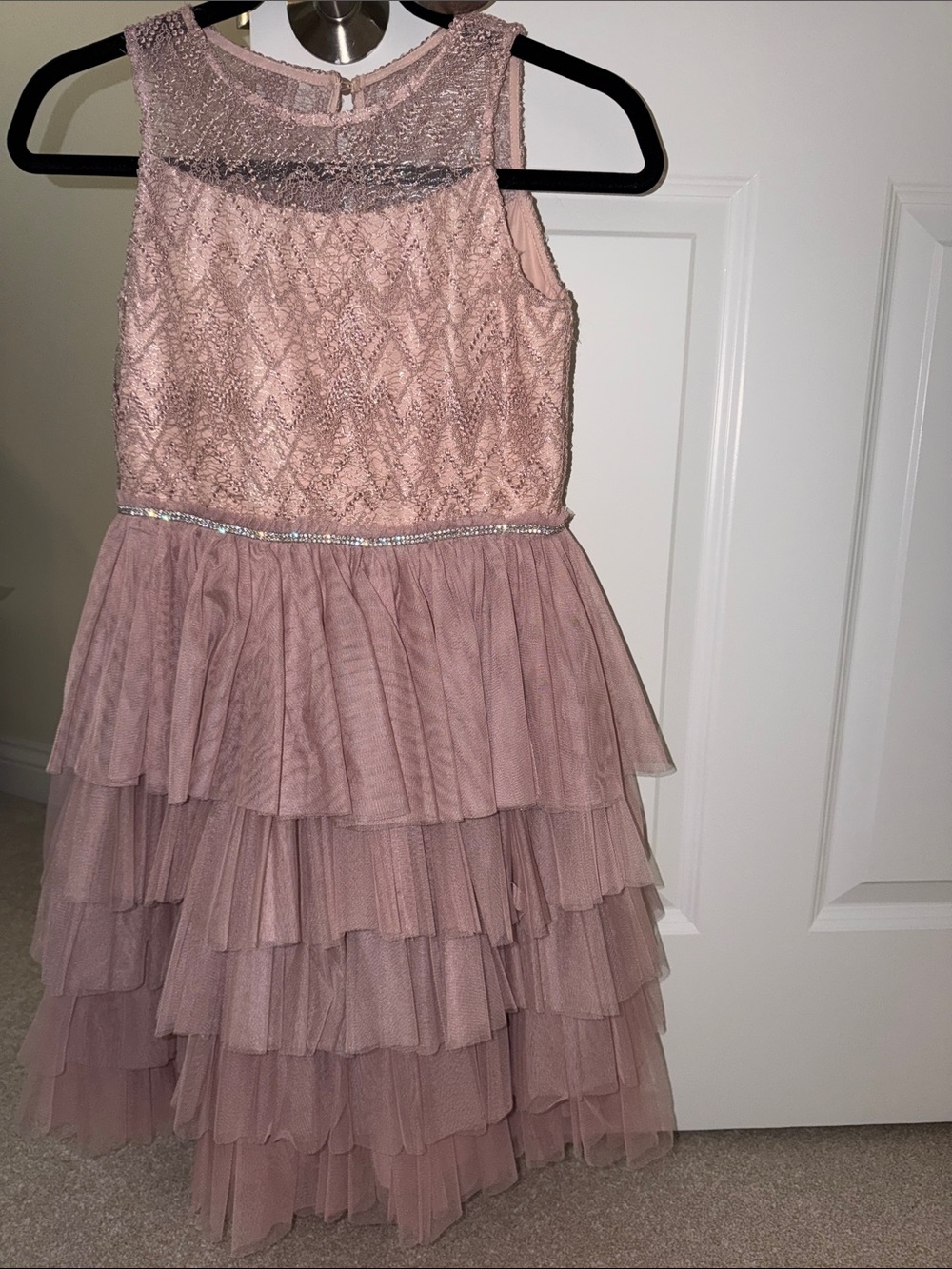 Badgley Mischka Girls' Dusty Pink Layered Tulle Party Dress